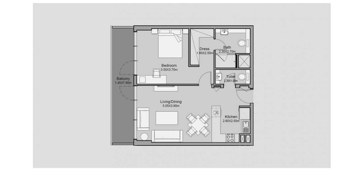 Apartment floor plan «74 SQ.M 1 BR TYPE 02», 1 bedroom in MILLENNIUM TALIA RESIDENCES