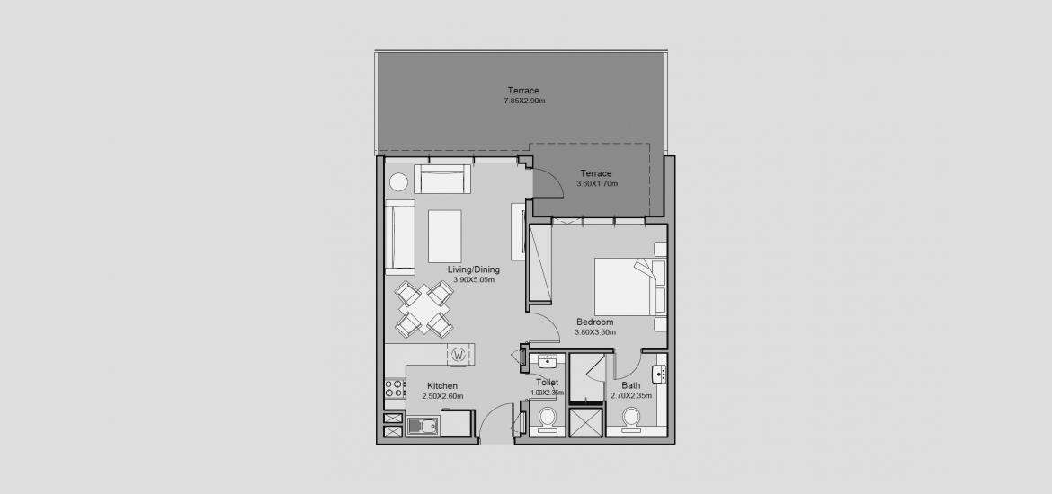 Apartment floor plan «86 SQ.M 1 BR TYPE 01-T1», 1 bedroom in MILLENNIUM TALIA RESIDENCES