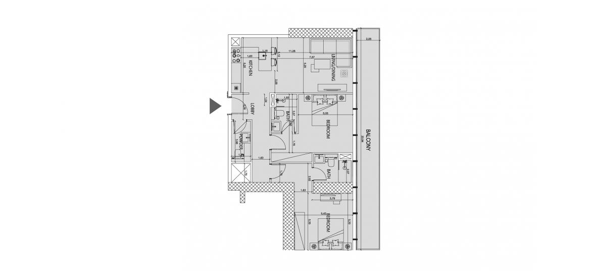 Apartment floor plan «109 SQM 2 BDRM TYPE С», 2 bedrooms in SOCIETY HOUSE