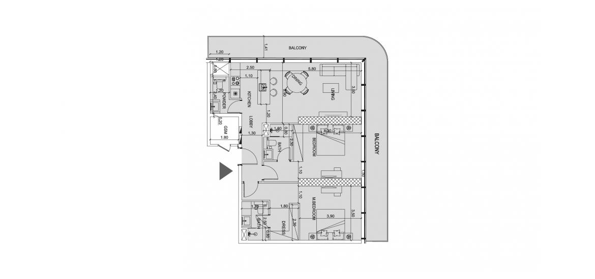 Apartment floor plan «128 SQM 2 BDRM TYPE H», 2 bedrooms in SOCIETY HOUSE
