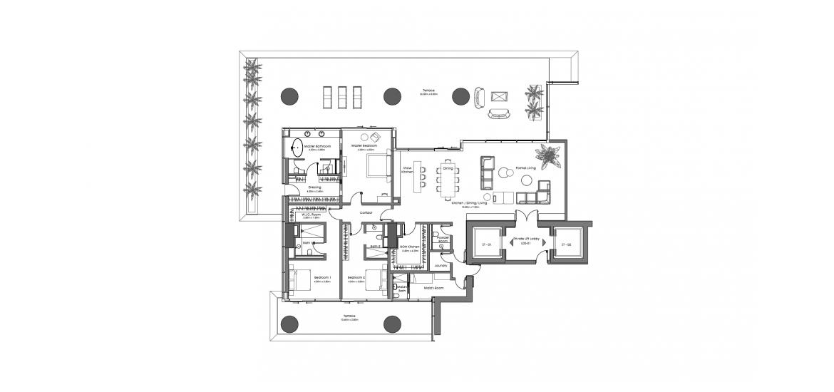 Apartment floor plan «556 SQ.M 3 BR», 3 bedrooms in VELA RESIDENCES