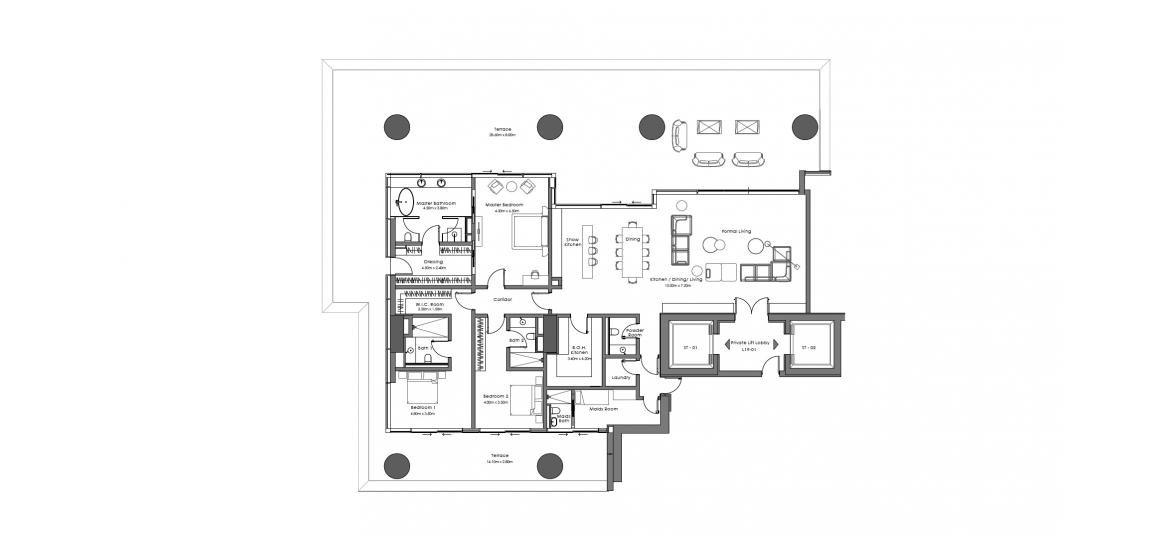 Apartment floor plan «585 SQ.M 3 BR», 3 bedrooms in VELA RESIDENCES