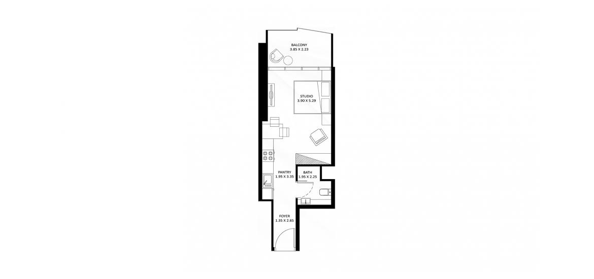 Apartment floor plan «39 SQ.M STUDIO TYPE E», 1 room in FASHIONZ RESIDENCES