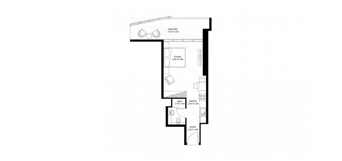 Apartment floor plan «49 SQ.M STUDIO TYPE B», 1 room in FASHIONZ RESIDENCES