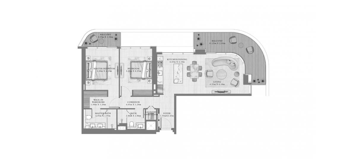Apartment floor plan «136 SQ.M 2 BEDROOM», 2 bedrooms in SEAPOINT RESIDENCES