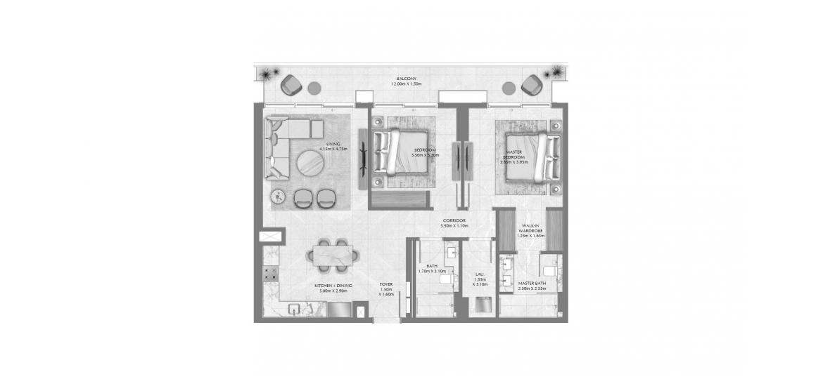 Apartment floor plan «118 SQ.M 2 BDRM», 2 bedrooms in CREEK WATERS 2 APARTMENTS