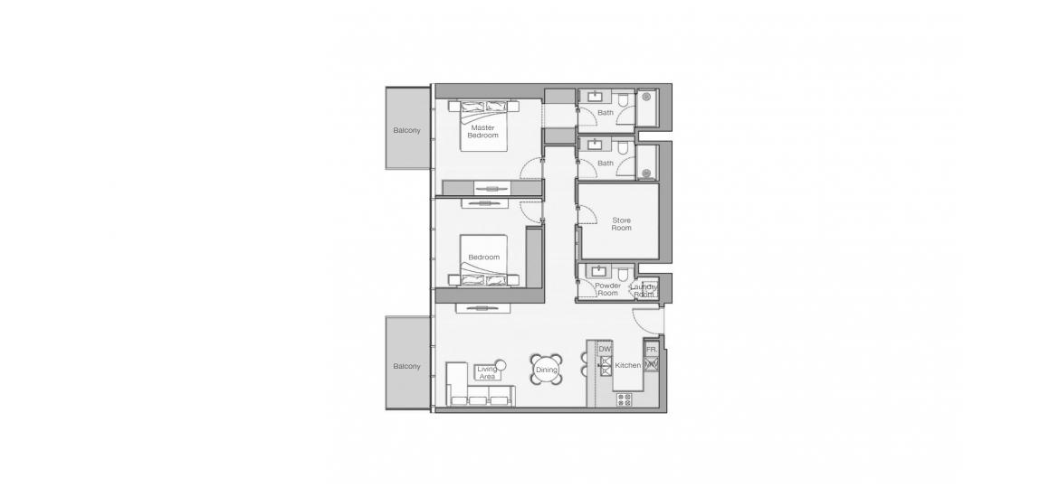 Apartment floor plan «128 SQ.M 2 BDRM MAID TYPE B», 2 bedrooms in UPPER HOUSE RESIDENCES