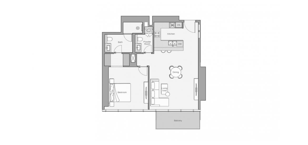 Apartment floor plan «88 SQ.M 1 BDRM TYPE D», 1 bedroom in UPPER HOUSE RESIDENCES