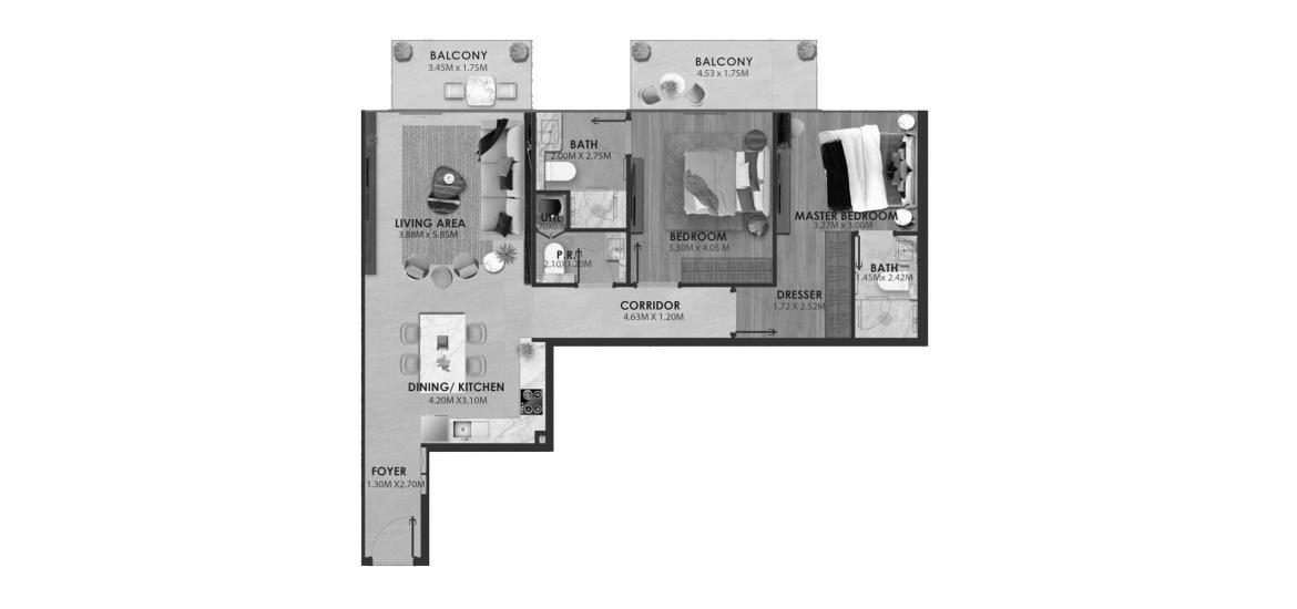 Apartment floor plan «AVELINE RESIDENCES TWO-BEDROOMS-TYPE-7-103M», 2 bedrooms in AVELINE RESIDENCES