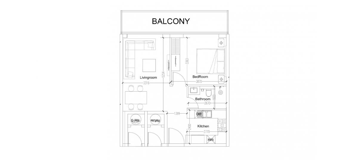 Apartment floor plan «SKYLINE OF ARJAN ONE-BEDROOM-62M», 1 bedroom in SKYLINE OF ARJAN