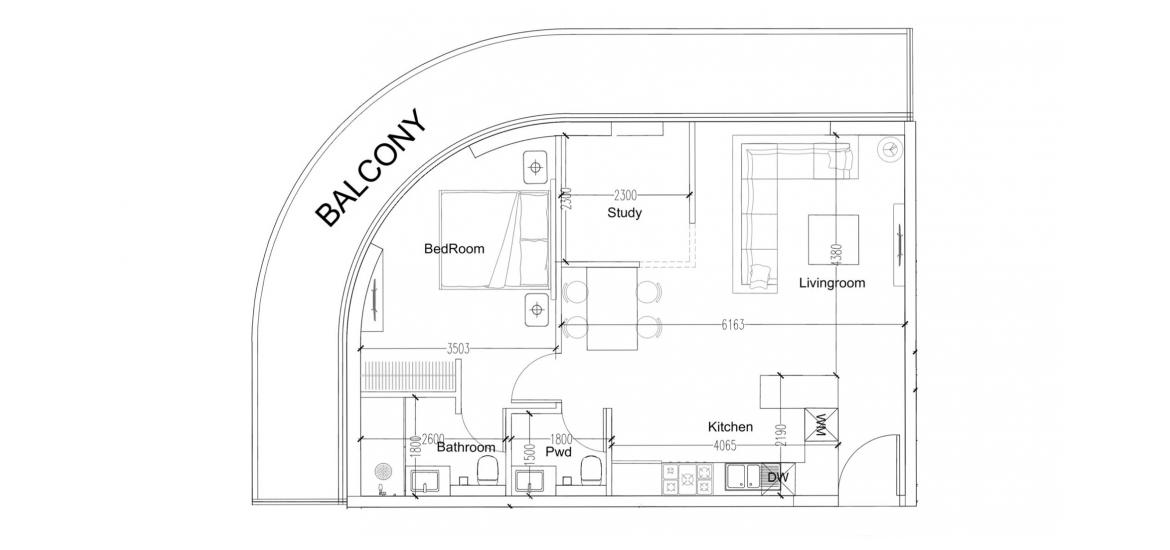 Apartment floor plan «SKYLINE OF ARJAN ONE-BEDROOM-79M», 1 bedroom in SKYLINE OF ARJAN