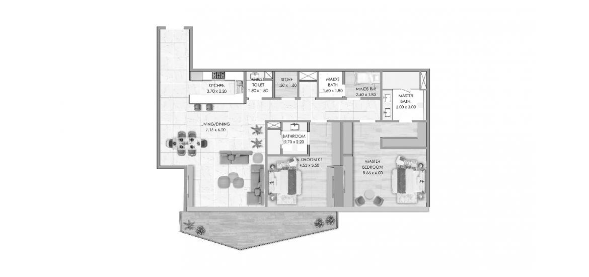 Apartment floor plan «HABTOOR GRAND RESIDENCES TWO-BEDROOMS-TYPE-B-188M», 2 bedrooms in HABTOOR GRAND RESIDENCES