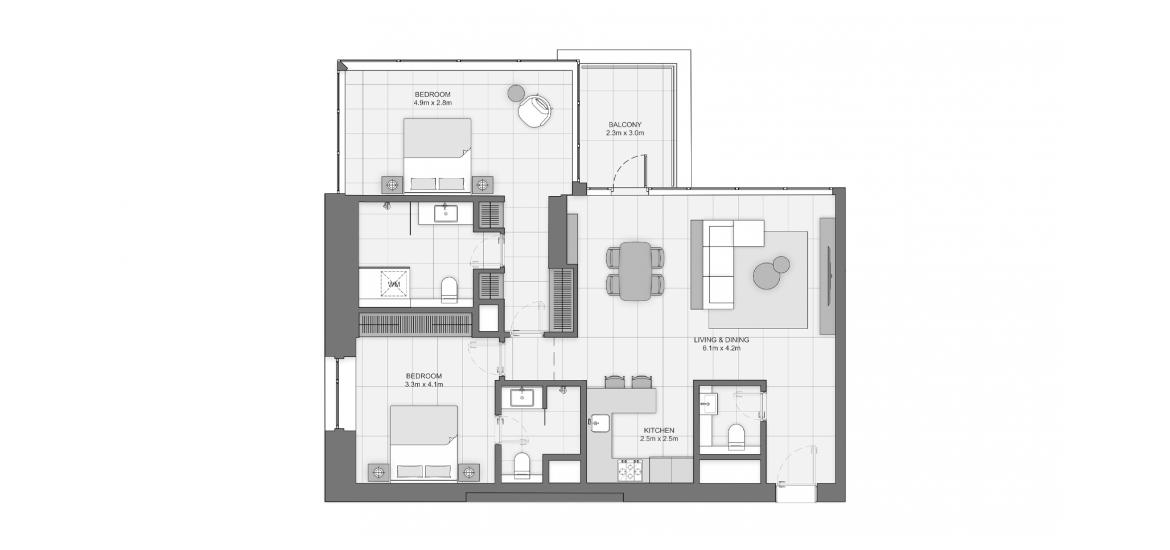 Apartment floor plan «LIV WATERSIDE TWO-BEDROOMS-TYPE-B-110M», 2 bedrooms in LIV WATERSIDE